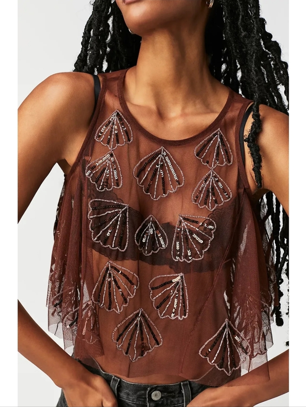 Free People Tulsi Mesh Beaded Top Size XS